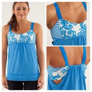 Lululemon Run Back On Track Tank Beaming Blue Laceoflage Polar Cream size 6